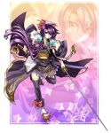  fourteen geta green_eyes highres original purple_hair solo sword tengu-geta weapon zoom_layer 