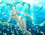  blue_eyes bubble green_hair hatsune_miku long_hair ren_lowol swimsuit twintails underwater vocaloid 