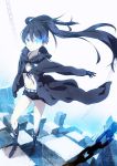  black_hair black_rock_shooter black_rock_shooter_(character) blue_eyes boots chain chains flat_chest gloves hoodie houru long_hair midriff shorts twintails uneven_twintails very_long_hair 