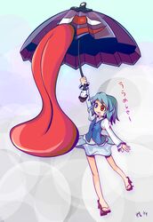  blue_eyes geta green_hair heterochromia karakasa karakasa_obake red_eyes sandals sora-amaori tatara_kogasa tongue touhou umbrella urameshiya 