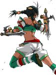  ass back bare_shoulders black_hair butt_crack dark_skin from_behind jumping lowres shorts soul_calibur soul_calibur_ii soulcalibur soulcalibur_ii talim tonfa twintails weapon 