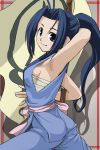  blue_hair breasts haruyama juushin_hero_tales long_hair sarashi seiren_laila sideboob staff 