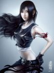  1girl 3d belt black_hair brown_eyes earring final_fantasy final_fantasy_vii final_fantasy_vii_advent_children gloves long_hair red_ribbon solo tifa_lockhart vest 