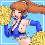 :d akghm amemiya_sayaka armpits breasts brown_hair cheerleader cleavage detached_sleeves hamu_agaki lowres midriff open_mouth osu!_tatakae!_ouendan ouendan pink_eyes pom_poms smile wink