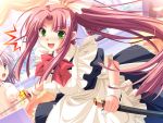  combat_maid dutch_angle game_cg gouen_no_soleil green_eyes long_hair maid pink_hair ponytail saeki_hokuto sweatdrop sword weapon 