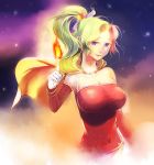  breasts cape detached_sleeves elbow_gloves final_fantasy final_fantasy_vi fire gloves green_hair large_breasts long_hair magic nekoya ponytail solo tina_branford 