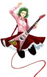  dress flying_v green_hair guitar highres instrument kazami_yuuka pantyhose plaid plaid_skirt red_eyes shirt simple_background skirt touhou tsurui white_background 