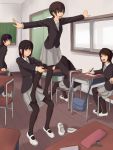  bad_id chalkboard classroom desk feet glasses maasan multiple_girls pantyhose school_uniform shoes uwabaki 