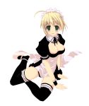  bad_id blonde_hair blush breasts cleavage fate/stay_night fate_(series) green_eyes maid powhu saber thigh-highs thighhighs type-moon wrist_cuffs 