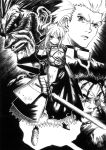  armor berserker elehime fate/stay_night fate_(series) highres lancer monochrome saber sword type-moon weapon 