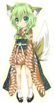  braid fox_ears fox_tail green_hair japanese_clothes kimono original saitou_kon shingetsu_takehito tail 