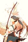  1girl bird bow_(weapon) feathers highres houshou_(kantai_collection) kantai_collection long_hair looking_at_viewer sketch solo takatsuki_nato weapon white_background wind wind_lift yugake 