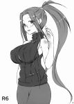  1girl absurdres bare_shoulders breasts erect_nipples fate/stay_night fate_(series) glasses highres large_breasts long_hair monochrome ponytail ribbed_sweater rider sleeveless sleeveless_turtleneck solo sweater turtleneck zanku 
