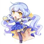  1girl blue_hair blush chibi dress eyelashes full_body halterneck long_hair rotbohne solo space_print twintails vocaloid wand xingchen yellow_eyes 