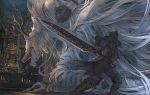 1boy bloodborne hat horn hunter_(bloodborne) monster sword tail weapon 