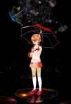  1girl abstract braid brown_hair closed_eyes kneehighs long_sleeves madotsuki mary_janes matatabi_dango rain shoes skirt solo twin_braids umbrella white_legwear yume_nikki 