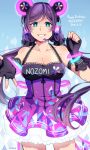  1girl animal_ears aqua_eyes artist_name breasts cleavage collarbone dated dress fake_animal_ears fingerless_gloves gloves happy_birthday headset love_live! love_live!_school_idol_project open_hand outstretched_hand purple_dress purple_gloves purple_hair signature smile solo suikka toujou_nozomi twintails 