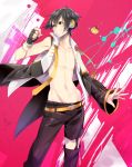  1boy ;) headphones navel one_eye_closed shirtless smile toudou_charo tsukishiro_hakupo utau 