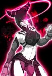  1girl abs bracelet breasts detached_sleeves drill_hair evil_smile glowing glowing_eye han_juri jewelry looking_at_viewer marimo_(yousei_ranbu) muscle muscular_female navel sideboob smile spiked_bracelet spikes street_fighter street_fighter_iv_(series) twin_drills under_boob 