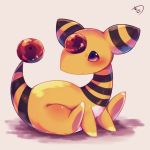  ampharos brown_eyes chibi muuran orb pokemon pokemon_(creature) shadow signature sitting solo striped tail 