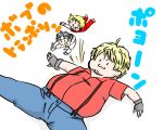  &gt;:3 3boys :3 blonde_hair capcom chibi crossover dougi fat fat_man fingerless_gloves gloves ken_masters male_focus miniboy multiple_boys robert_richards ryuu_(street_fighter) street_fighter street_fighter_x_tekken suspenders tekken tsukino_(skecth) 