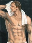  1boy arisue_kanako black_hair looking_away male_focus muscle one_piece profile scar shirtless sir_crocodile solo towel wet white_eyes 