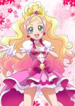  blonde_hair blue_eyes blush cure_flora dress go!_princess_precure happy haruno_haruka long_hair magical_girl odango ribbon 