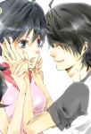  1boy 1girl araragi_karen araragi_koyomi black_eyes black_hair brother_and_sister closed_eyes hair_ornament monogatari_(series) nisemonogatari siblings side_ponytail 