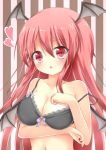  1girl bat_wings black_bra blush bra breasts cleavage deetamu female head_wings heart koakuma large_breasts lingerie long_hair navel open_mouth red_eyes redhead solo strap_slip tam-out_(datam) touhou underwear underwear_only upper_body wings 