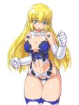  1girl altrene blonde_hair blue_eyes breasts busou_shinki cleavage dd_(ijigendd) doll_joints elbow_gloves gloves large_breasts long_hair looking_at_viewer navel open_mouth simple_background solo thigh-highs white_background white_gloves white_legwear 