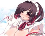  1girl akatsuki_alut breasts brown_hair cleavage gloves huge_breasts maid mel/a original red_eyes red_string saionji_mikoto short_hair solo string white_gloves 