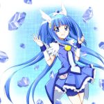  1girl aoki_reika bike_shorts blue_dress blue_eyes blue_hair boots choker cocomo_(suzaku) cure_beauty dress female gradient gradient_background hair_tubes head_wings highres ice long_hair magical_girl precure skirt smile smile_precure! solo tiara white_background wrist_cuffs 