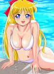  1girl 90s aino_minako bikini bishoujo_senshi_sailor_moon blush breasts cleavage navel pirochi pool sailor_venus smile solo swimsuit water 