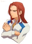  1boy @@@ crossed_arms edward_keddy eyebrows hair_down long_hair male_focus redhead school_uniform simple_background solo tiger_&amp;_bunny violet_eyes white_background 