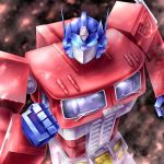  80s autobot blue_eyes clenched_hand glowing glowing_eyes kogarashi_(wind_of_winter) looking_at_viewer mecha no_humans oldschool optimus_prime robot science_fiction transformers 