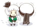  1girl chibi female hair_ribbon hairband jacket konpaku_youmu konpaku_youmu_(ghost) mazume ribbon scarf short_hair simple_background solo touhou trembling wavy_mouth white_background white_hair |_| 