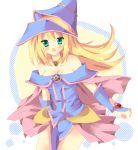  1girl aqua_eyes bare_shoulders blonde_hair breasts dark_magician_girl duel_monster hat highres imo_mushi open_mouth pentacle small_breasts witch_hat yu-gi-oh! yuu-gi-ou_duel_monsters 