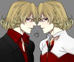  2boys bad_id barnaby_brooks_jr blonde_hair dark_persona formal green_eyes hayashi_(gz) jacket jewelry linego multiple_boys necklace ouroboros ourobunny red_eyes red_jacket suit symmetry tiger_&amp;_bunny 