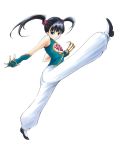  1girl black_hair chunsoft claws dragon_quest dragon_quest_iii enix fighter_(dq3) flying-u gloves simple_background solo split twintails 
