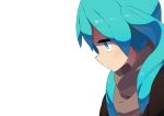  1girl blue_eyes blue_hair female hatsune_miku profile scarf simple_background solo tomioka_jirou twintails upper_body vocaloid white_background 