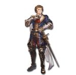  1boy armor armored_boots boots brown_hair cape cravat full_body gloves granblue_fantasy lowres male_focus minaba_hideo official_art paris_(granblue_fantasy) sheath sheathed sideburns solo sword weapon white_gloves 