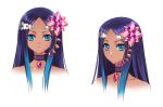  1girl bare_shoulders blue_eyes blue_hair carnelian collar concept_art dark_skin gem hair_ornament headset jewelry lipstick long_hair makeup merli_(vocaloid) multicolored_hair purple_hair simple_background vocaloid white_background 