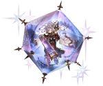  1girl cape floating_hair full_body gloves granblue_fantasy hair_ornament hair_stick harbin instrument koto_(instrument) long_hair minaba_hideo music musical_note navel navel_cutout nio_(granblue_fantasy) official_art playing_instrument purple_hair simple_background solo space staff_(music) star star_(sky) transparent_background violet_eyes white_gloves 