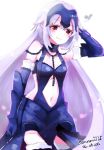  artist_name backlighting breasts chains collar dated fate/grand_order fate_(series) gauntlets harurun_zw headpiece jeanne_alter lavender_hair long_hair navel red_eyes ruler_(fate/apocrypha) signature small_breasts smile thigh-highs very_long_hair 