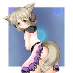  1girl :3 animal_ears ass blush brown_hair cat_ears cat_tail dress dress_lift female fox_ears fox_tail headphones kemonomimi_mode md5_mismatch no_panties riku_(rikkuru) solo tail touhou toyosatomimi_no_miko yellow_eyes 