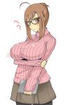  1girl black_legwear breasts brown_hair glasses komusou_(jinrikisha) large_breasts maru_(maruttona) minoru_oba ooba_minori original pantyhose shirt skirt solo sweater taut_clothes taut_shirt 