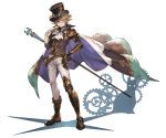  1boy alpha_transparency blonde_hair blue_eyes cape card cat cravat different_shadow gears gloves granblue_fantasy hat kaitou_chat_noir male_focus minaba_hideo monocle official_art solo top_hat white_gloves 
