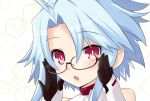  1girl adjusting_eyewear blue_hair eyebrows_visible_through_hair glasses gloves iwasi-r kami_jigen_game_neptune_v neptune_(series) power_symbol red_eyes short_hair_with_long_locks solo symbol-shaped_pupils upper_body white_heart 