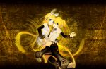  1boy 1girl bow brother_and_sister hair_bow headphones kagamine_len kagamine_rin kaze-hime siblings twins vocaloid vocaloid_append 