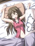  1girl armpits breasts brown_hair closed_eyes female huang_lingyin infinite_stratos kumojii long_hair midriff mister_(black_and_white) navel open_mouth pillow sleeping sleepwear solo 